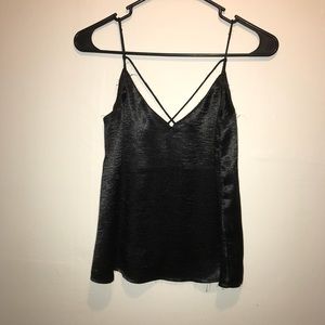 Black satin spaghetti strap top